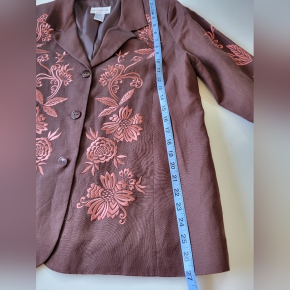 Victor Costa Women's Linen Blend Floral Embroidered Brown Blaze L - Picture 11 of 12